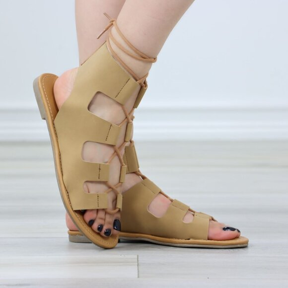 Gray Gladiator Laced-Up Bootie Style Flat Sandals - Picture 4 of 11